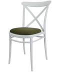 Cross Chair By Siesta In White With 4 Seat Pad, Viewed From Angle