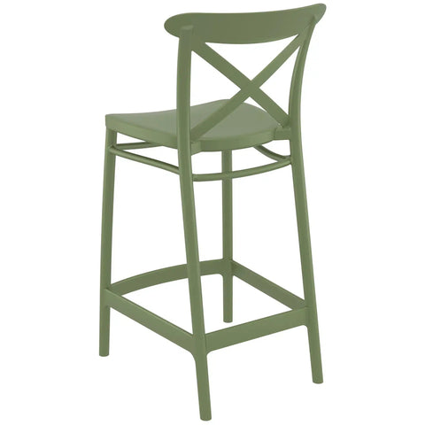 Cross Counter Stool By Siesta In Olive Green, Viewed From Behind On Angle