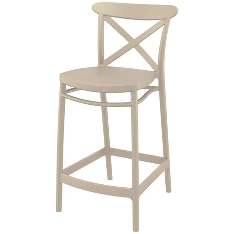 Cross Counter Stool By Siesta In Taupe, Viewed From Angle In Front