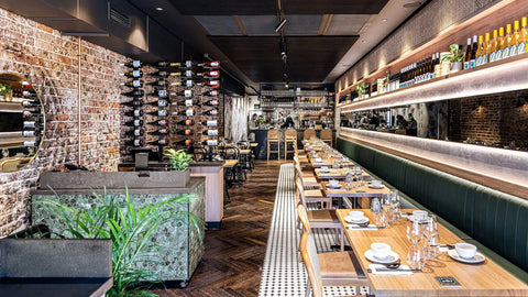 Tasmanian Oak Timber Table Tops And Sienna Chairs With Custom Banquet Seating At Lotus Dumpling Bar