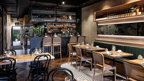 Custom Tasmanian Oak Timber Table Tops With Miller Table Bases And Sienna Chairs In Front Bar At Lotus Dumpling Bar