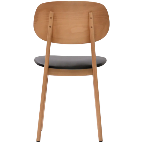 Dan Dining Chair In Natural Timber With Black Vinyl Seat, Viewed From Back