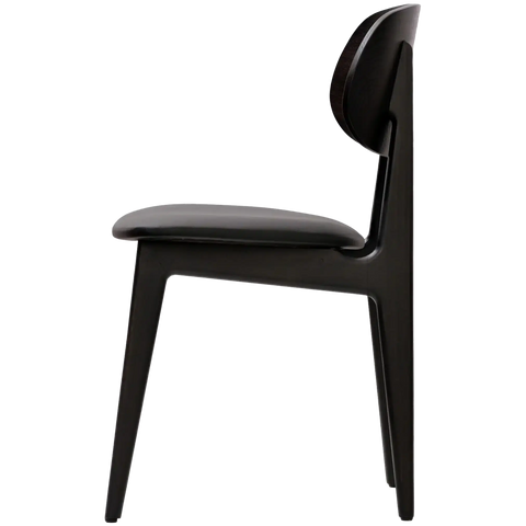 Dan Dining Chair In Wenge Timber With Black Vinyl Seat, Viewed From Side
