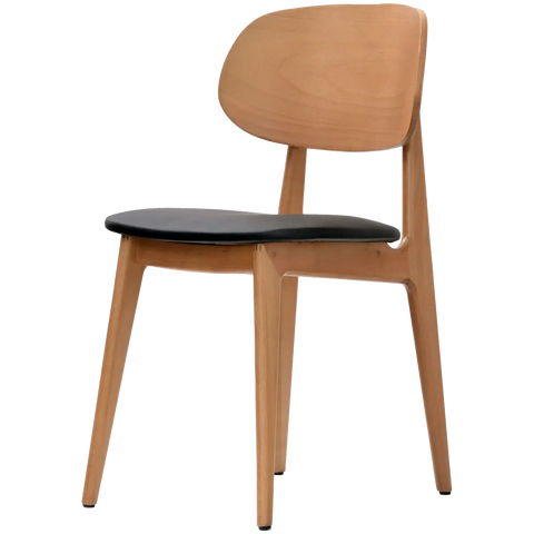 Dan Side Chair In Natural With Black Vinyl Seat, Viewed From Angle In Front