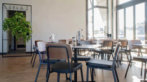 Caprice Natural Side Chairs And Davido Table Bases With Compact Laminate Table Tops At Saints Kitchen