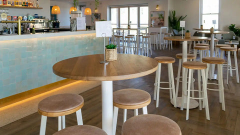 Elm Table Tops And Carlton Bar Bases At The Lighthouse Wharf Hotel