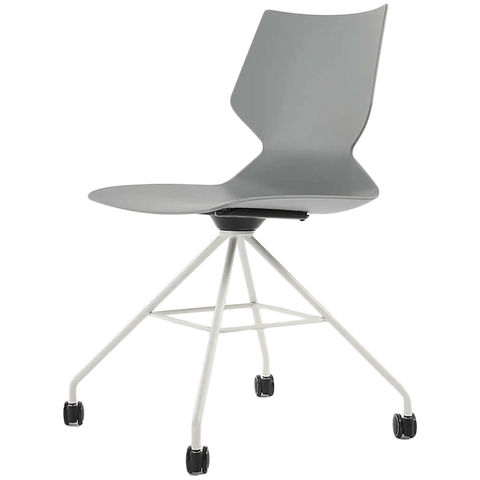Fly Chair By Claudio Bellini With Light Grey Shell On White Swivel Frame, Viewed From Angle In Front