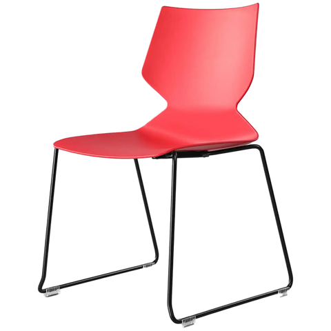 Fly Chair By Claudio Bellini With Red Shell On Black Sled Frame, Viewed From Angle In Front