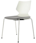 Fly Chair By Claudio Bellini With White Shell With Light Grey Seat Pad On White 4 Leg Frame, Viewed From Angle In Front