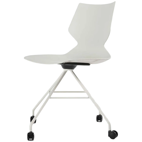 Fly Chair By Claudio Bellini With White Shell On White Swivel Frame, Viewed From Angle In Front