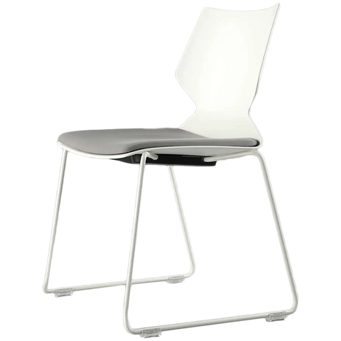 Fly Chair By Claudio Bellini With White Shell With Light Grey Seat Pad On White Sled Frame, Viewed From Angle In Front