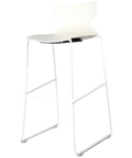 Fly Stool By Claudio Bellini With White Shell On White Sled Frame, Viewed From Angle In Front