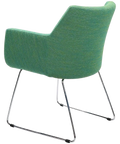 Hady Armchair With Chrome Steel Sled Leg And Custom Upholstery, Viewed From Back Angle