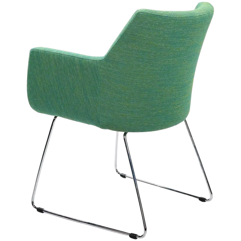 Hady Armchair With Chrome Steel Sled Leg And Custom Upholstery, Viewed From Back Angle