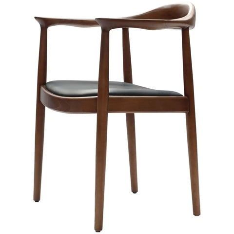 Hansel Armchair In Walnut With Black Vinyl Seat Pad, Viewed From Angle