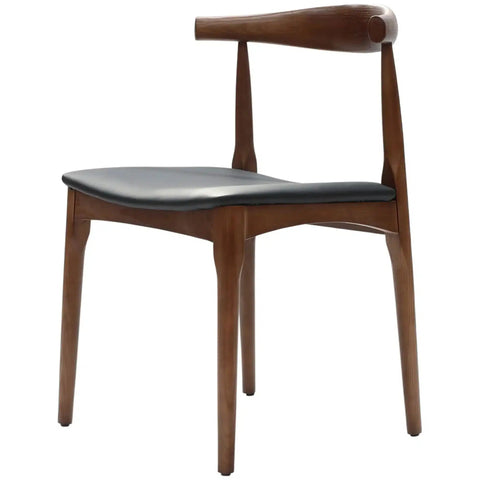 Hansel Elbow Chair In Walnut With Black Vinyl Seat Pad, Viewed From Angle