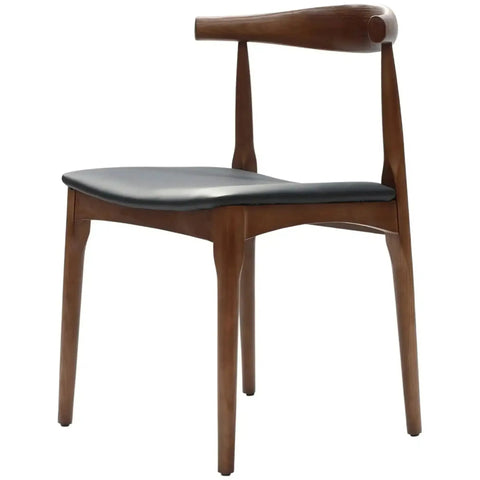 Hansel Elbow Chair In Walnut With Black Vinyl Seat Pad, Viewed From Angle