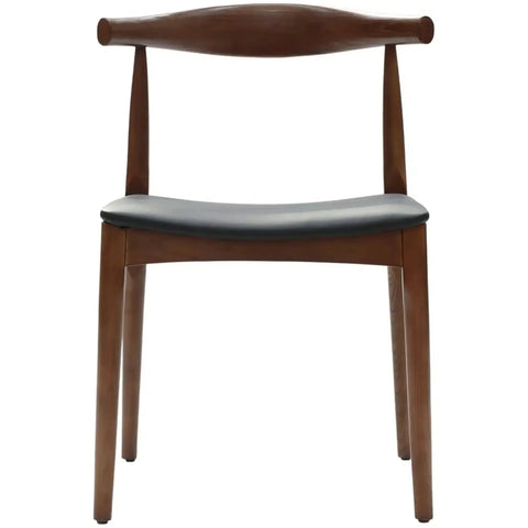 Hansel Elbow Chair In Walnut With Black Vinyl Seat Pad, Viewed From Front