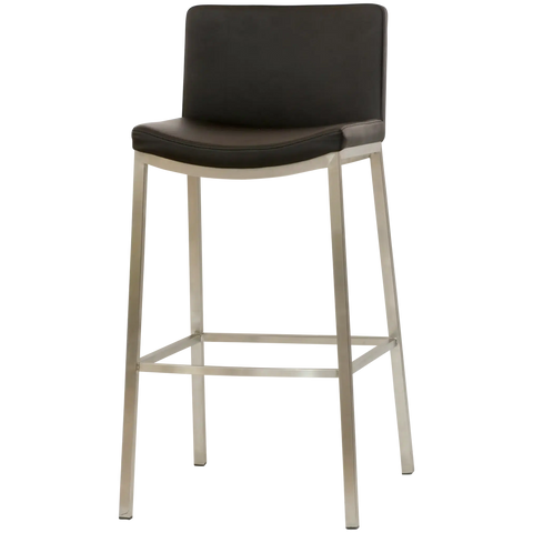 James Bar Stool Stainless Steel Base And Black Seat Viewed From Front Angle