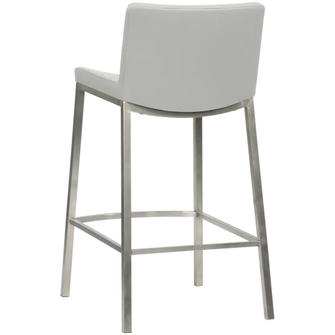 James Counter Stool With White Vinyl Shell, Viewed From Behind