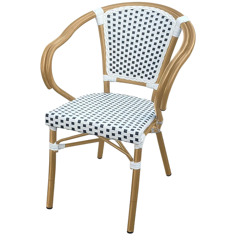 Jasmine Armchair With Black And White Chequered Weave And Natural Frame, Viewed From Front Angle