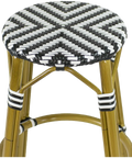 Jasmine Bar Stool No Back Black And White Cross Weave, Viewed Close In Front