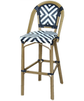Jasmine Barstool With Backrest In Black And White Cross, Viewed From Front Angle