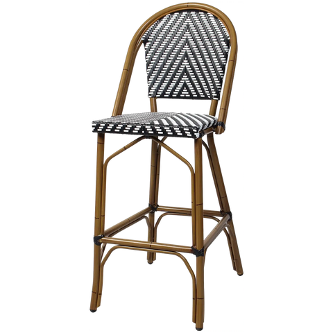 Jasmine Barstool With Backrest In Chevron Black And White, Viewed From Front Angle