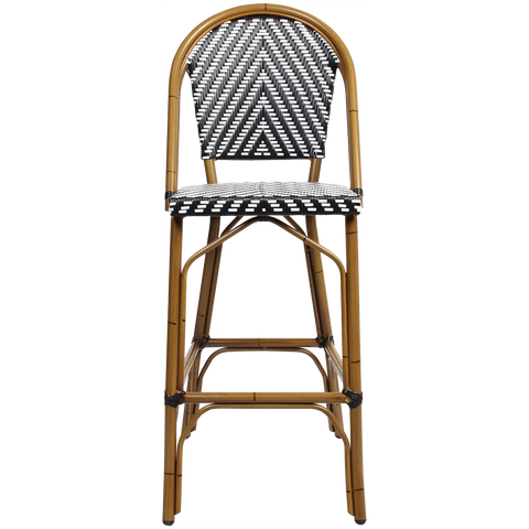 Jasmine Barstool With Backrest In Chevron Black And White, Viewed From Front