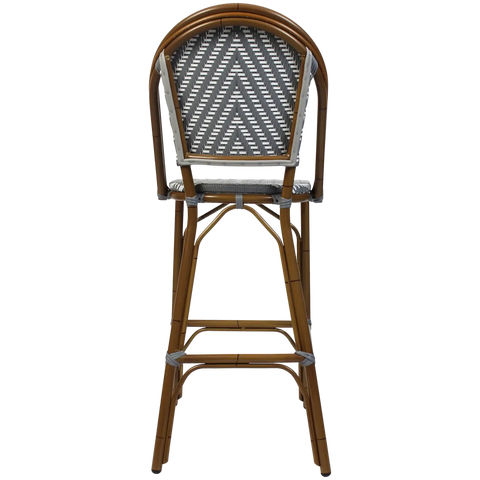 Jasmine Barstool With Backrest In Chevron Weave Grey White, Viewed From Back