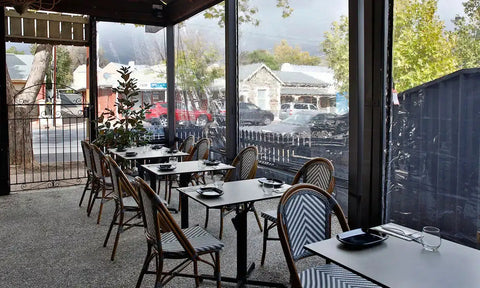 Jasmine side Chairs With Davido Table Base And Compact Laminate Tops At Ruby Rose Cucina