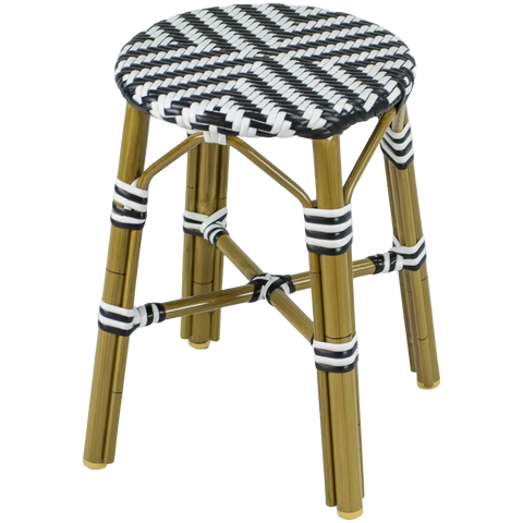 Jasmine Low Stool Cross Weave In Black And White, Viewed From Above