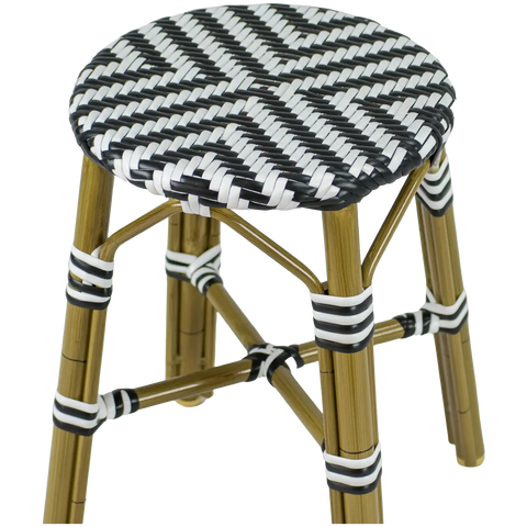 Jasmine Low Stool Cross Weave In Black And White, Viewed Up Close From Above