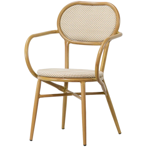 Josephine Armchair With Oak Look Frame And Champagne Texteline Seat And Back, Viewed From Front Angle
