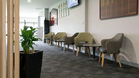 Kimba Tub Chairs And Carlton Table Base With Melamine Table Tops In Front Foyer At Club Marion