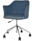 Kuji Chair 5 Way Aluminium Office Base On Castors With Gravity Denim Shell, Viewed From Angle In Front