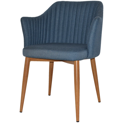 Kuji Chair Light Oak Metal 4 Leg With Gravity Denim Shell, Viewed From Angle In Front