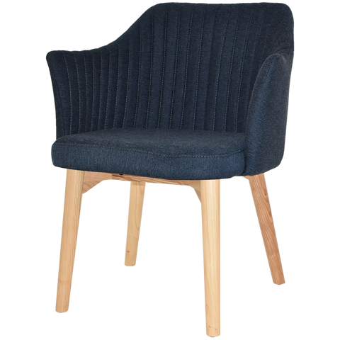 Kuji Chair Natural Timber 4 Leg With Gravity Navy Shell, Viewed From Angle In Front