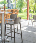 Lido Bar Stools And Chairs With Compact Laminate Table Tops And Cross Table Bases In Outdoor Area At Wolf Blass Alfresco