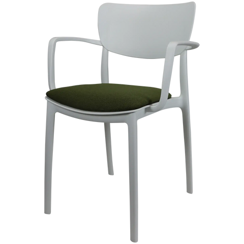 Lisa XL Armchair By Siesta In White With Olive Grey Seat Pad, Viewed From Angle