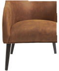 Lobby Loung Chair In Rust Vinyl With Black Leg Close Up