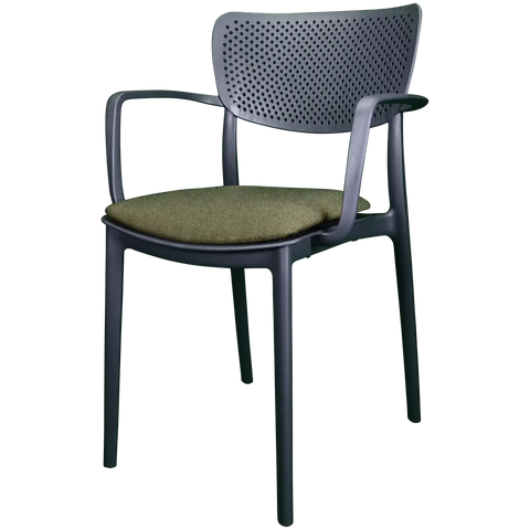 Loft XL Armchair By Siesta In Anthracite With Olive Green Seat Pad, Viewed From Angle