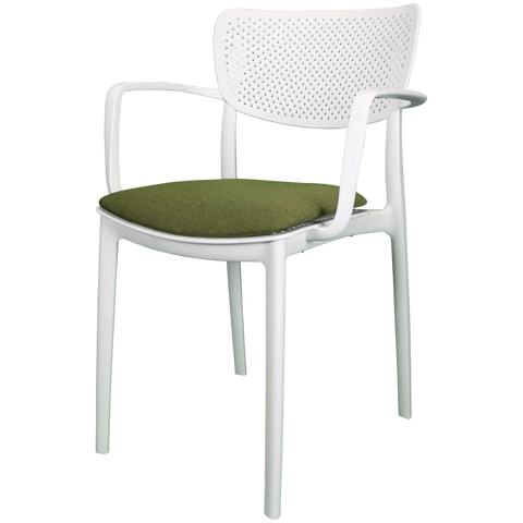 Loft XL Armchair By Siesta In White With Olive Green Seat Pad, Viewed From Angle