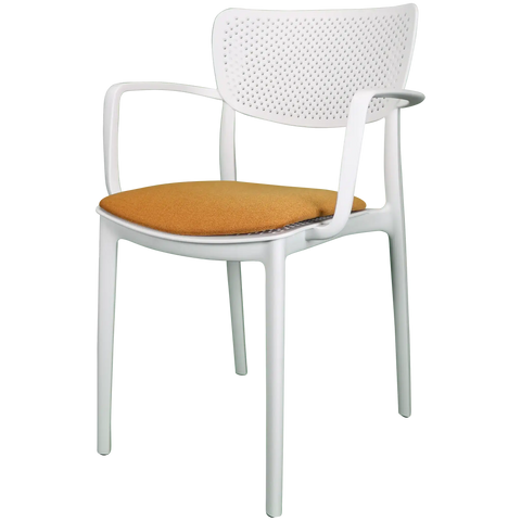 Loft XL Armchair By Siesta In White With Orange Seat Pad, Viewed From Angle