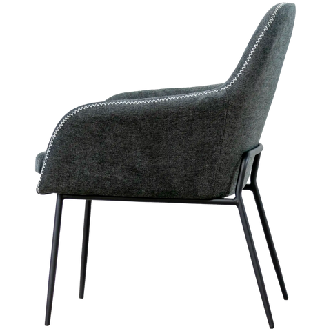 London Tub Chair With Slate Fabric Shell And Black Frame, Viewed From Side On