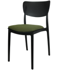 Lucy Chair By Siesta In Black With Olive Green Seat Pad, Viewed From Angle