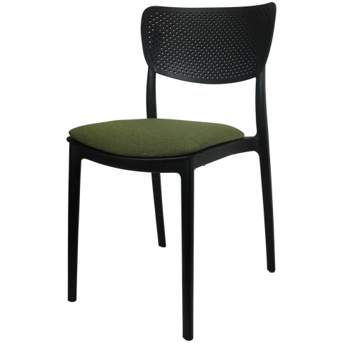 Lucy Chair By Siesta In Black With Olive Green Seat Pad, Viewed From Angle