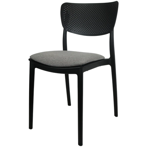 Lucy Chair By Siesta In Black With Taupe Seat Pad, Viewed From Angle