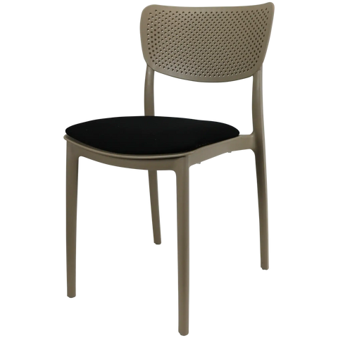 Lucy Chair By Siesta In Taupe With Black Seat Pad, Viewed From Angle