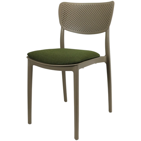 Lucy Chair By Siesta In Taupe With Olive Green Seat Pad, Viewed From Angle
